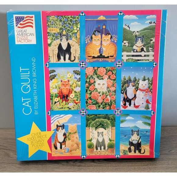 1997 Cat Quilt Elizabeth King Brownd Jigsaw Puzzle 1000+ pcs Made In USA  #8056 - Picture 1 of 10